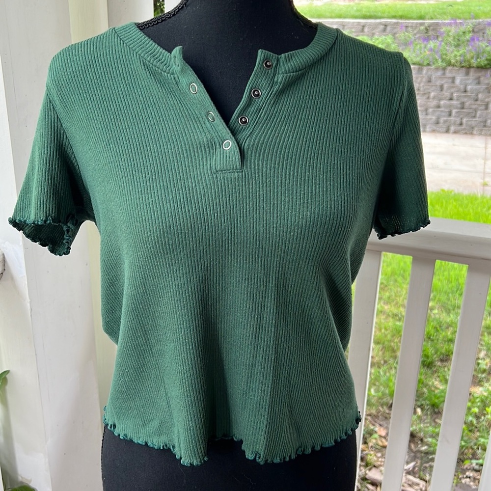 Green Henley Rib Knit Tee